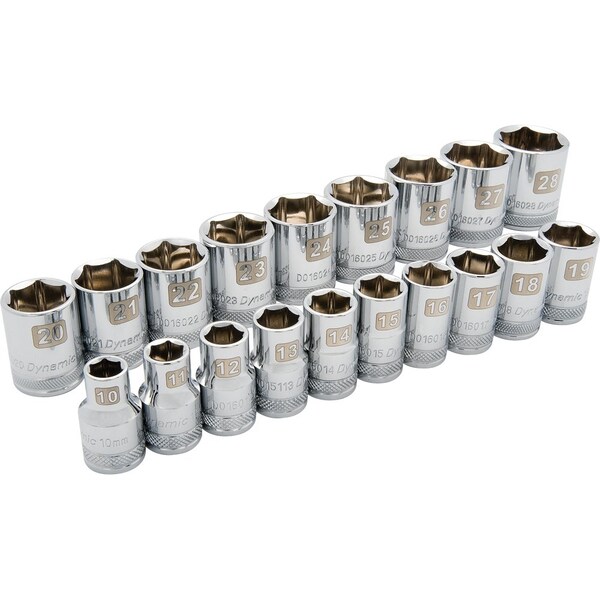 Tools 1/2" Drive 19 Piece 6 Point Std, Metric Socket Set, 10mm - 28mm